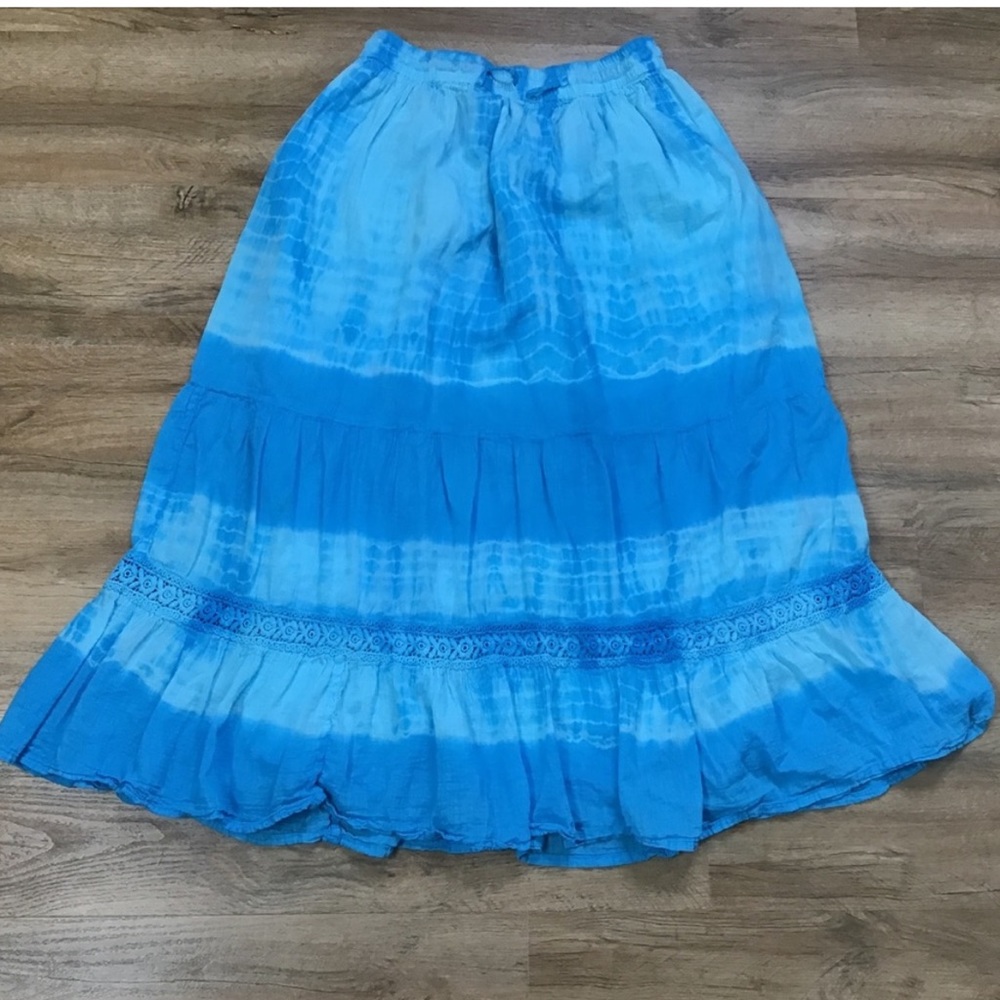 Casa Lee Skirt Maxi Boho Hippie Cotton Ruffles Tiered Blue Tie Dye Size L
